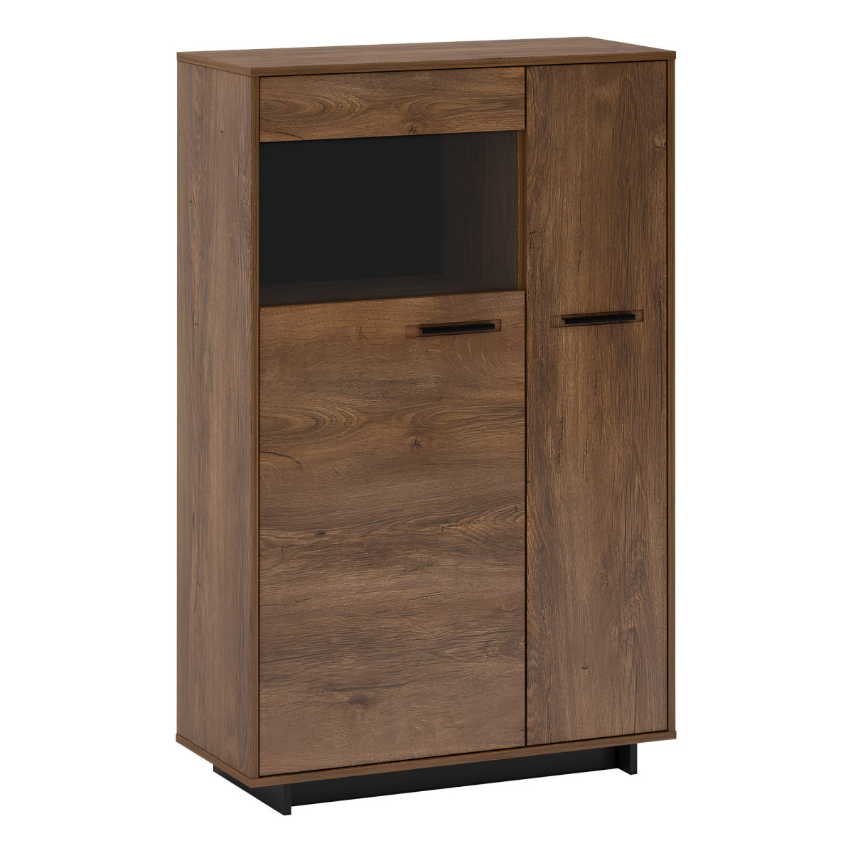 Komód/Vitrin, bolzano tölgy/fekete, balos, DELIS C1 (RP)