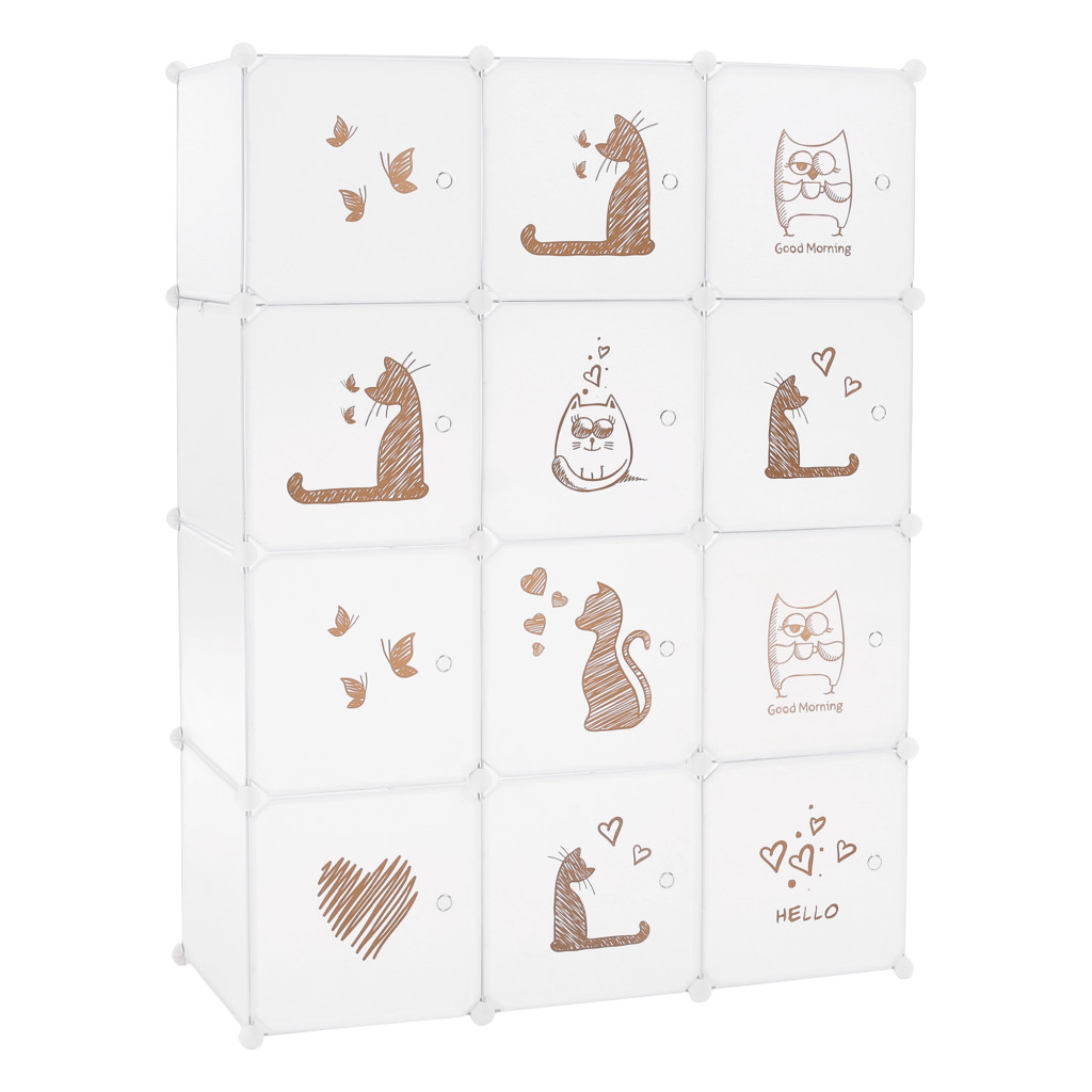 Gyerek moduláris szekrény, fehér/barna gyerek minta, KITARO (RP)