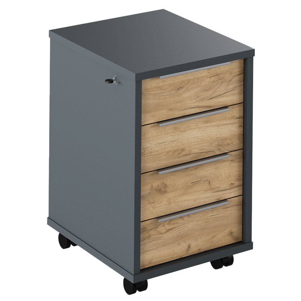 Irodai konténer zárral, grafit/tölgyfa artisan, RIOMA NEW TYP 30 (RP)