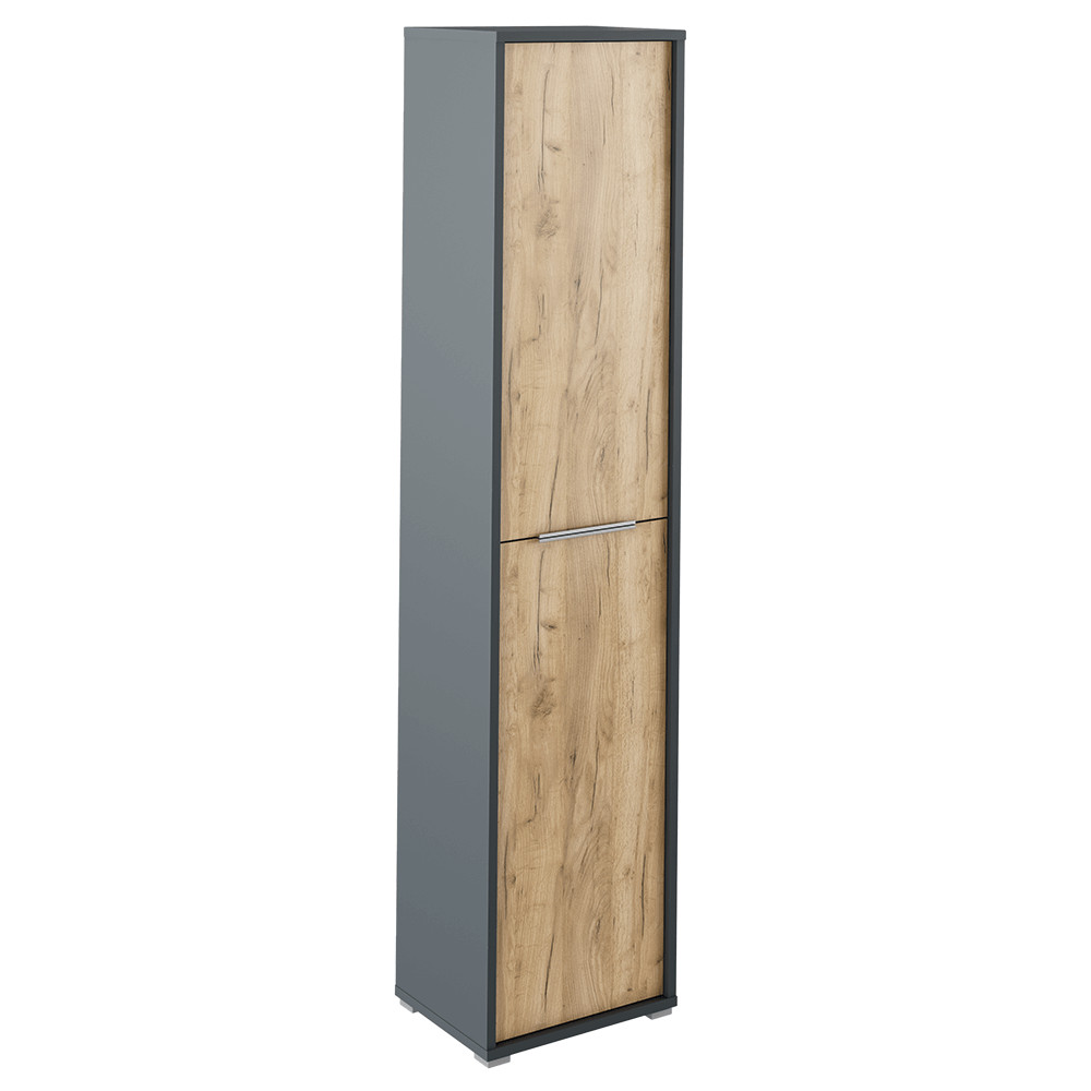 Magas szekrény polcokkal, grafit/tölgyfa artisan, RIOMA NEW TYP 06 (RP)