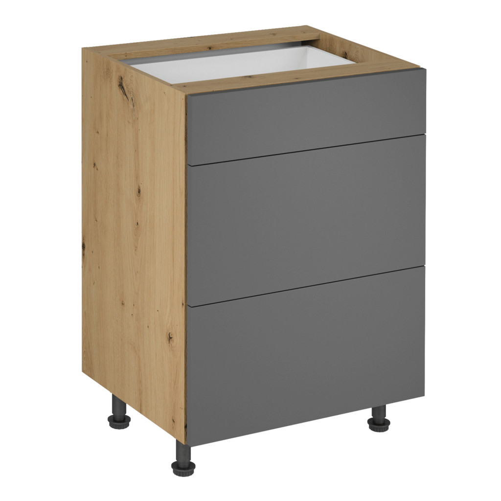 Alsó szekrény, artisan tölgy/szürke matt, LANGEN D60S3 P (RP)