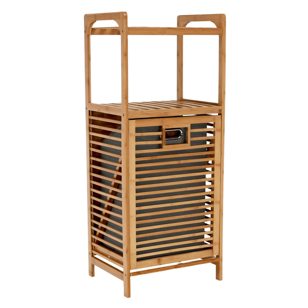 Szennyeskosár, natúr bambusz/szürke, KERI NEW (RP)