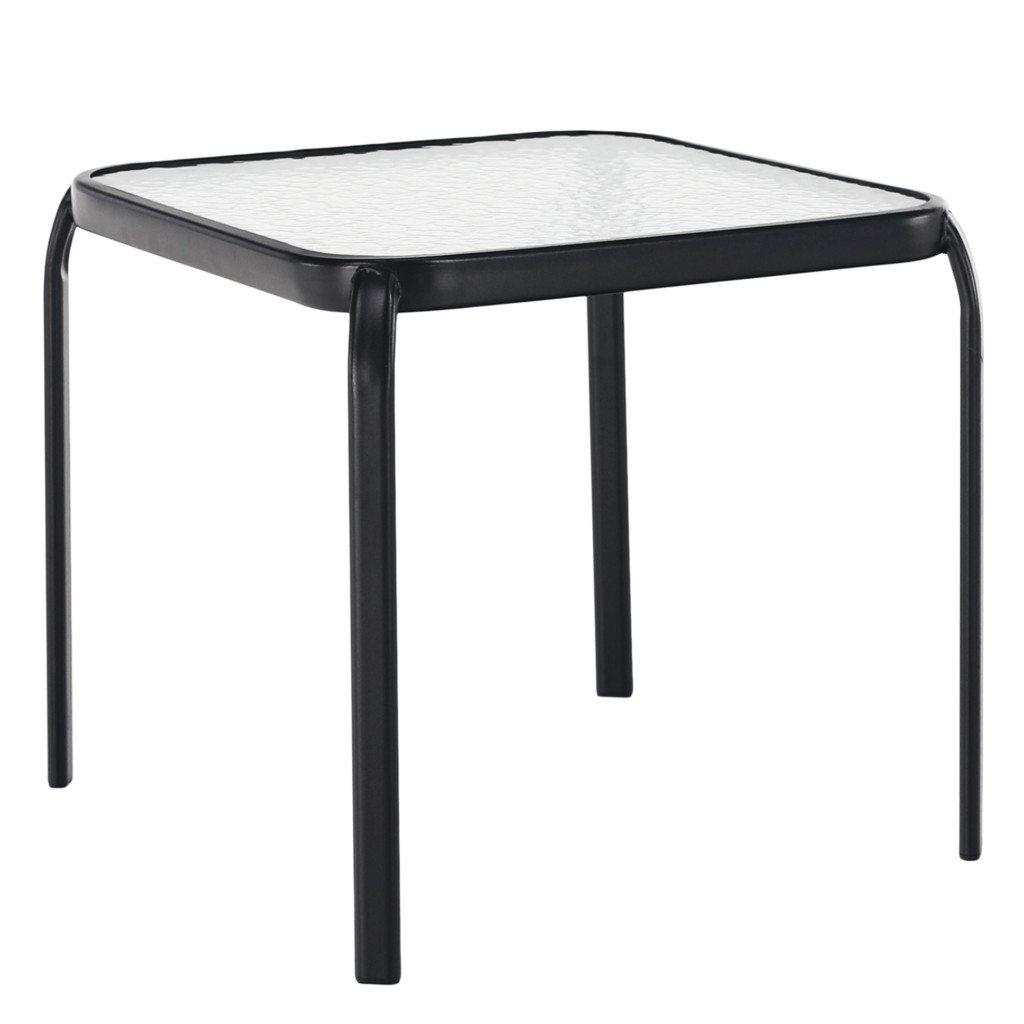 Kerti kisasztal, fekete acél/edzett üveg, RAMOL (RP)
