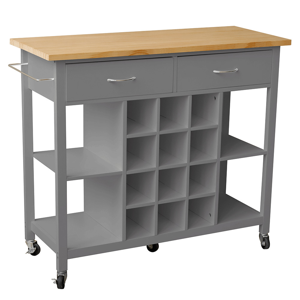 Tálalókocsi polcállvánnyal üvegekhez, sötétszürke/természetes, DILIA (RP)