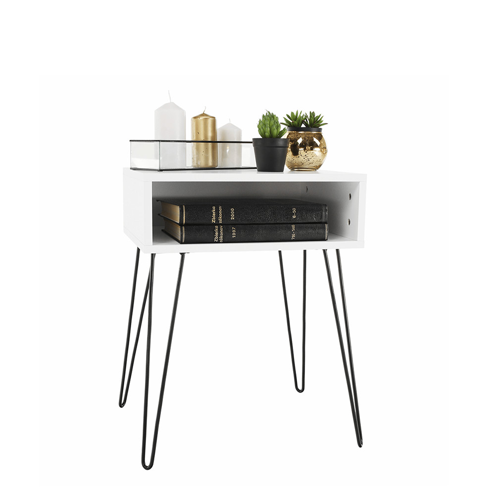Kisasztal/éjjeliszekrény, fehér/fekete, HONEJ (RP)