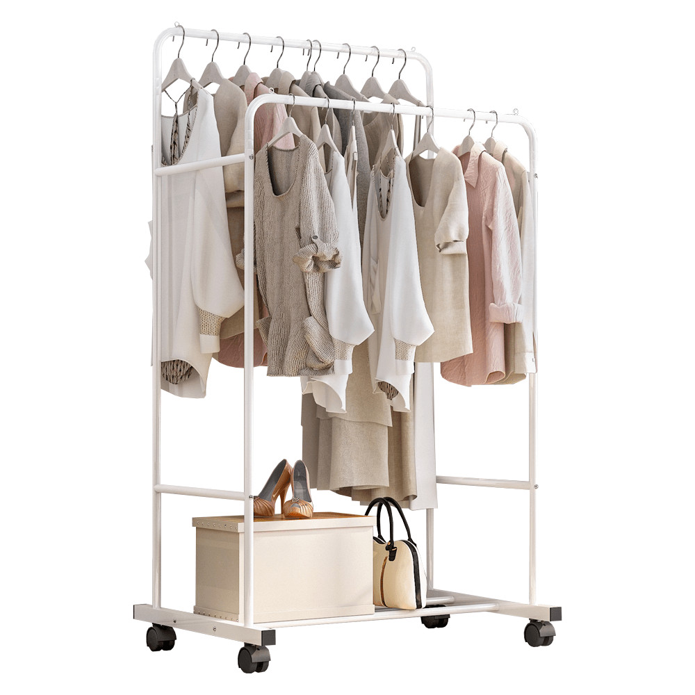 Kétsoros mozgatható akasztó, polccal, fehér, ILIANA (RP)