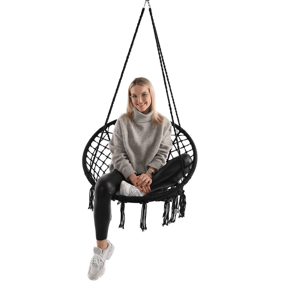 Függő szék, pamut+fém/fekete, AMADO 2 NEW (RP)