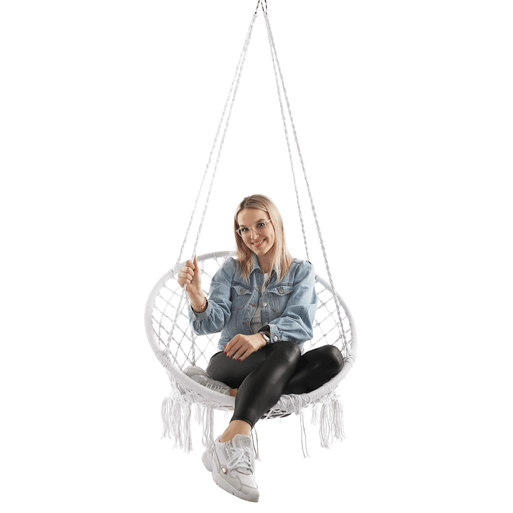 Függő szék, pamut+fém/fehér, AMADO 2 NEW (RP)