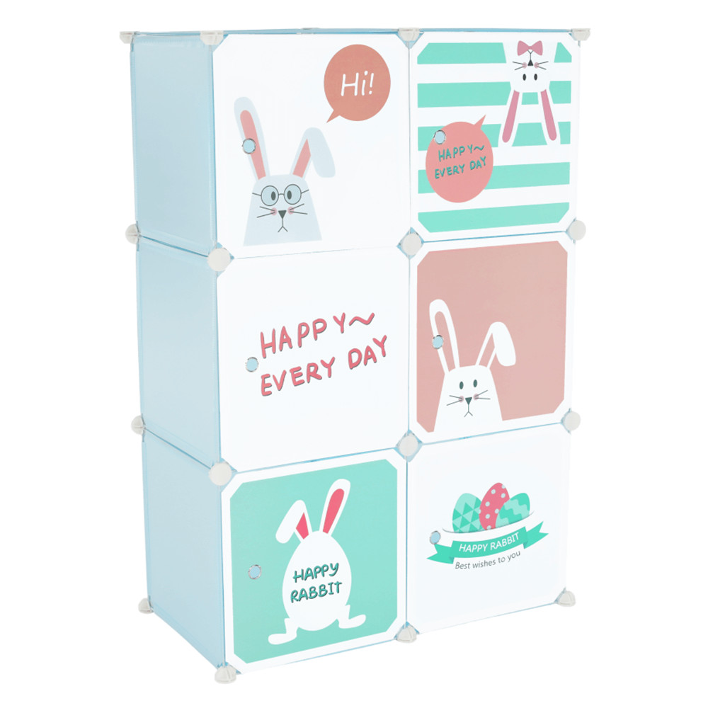 Gyerek szekrény, kék/gyerek minta, EDRIN (RP)