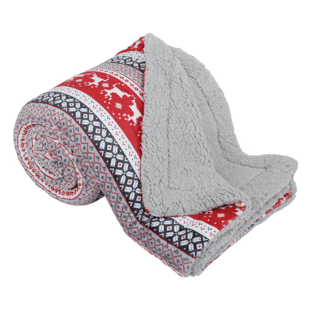 Kétoldalas bárány takaró, téli motívum, 150x200, RENIFE (RP)