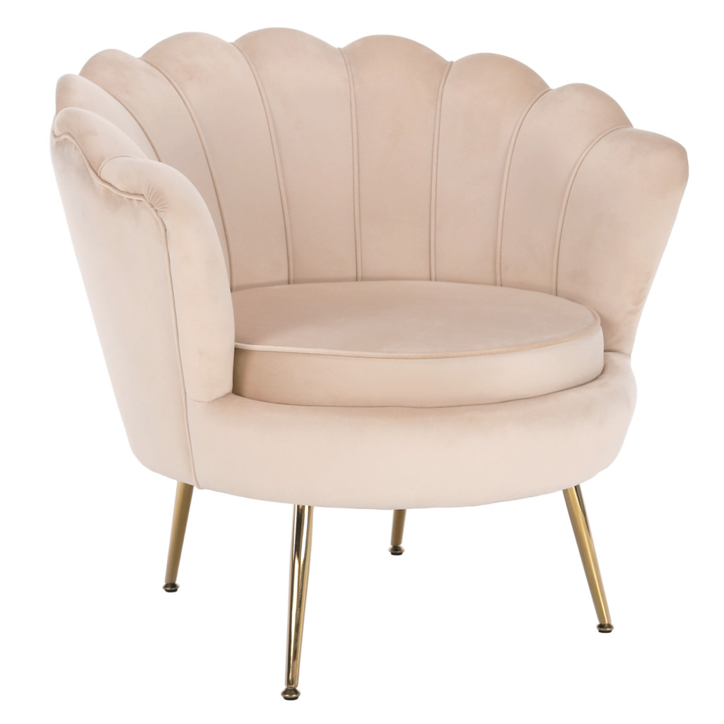 Fotel Art-deco stílusban, bézs Velvet anyag/gold chróm-arany, NOBLIN (RP)