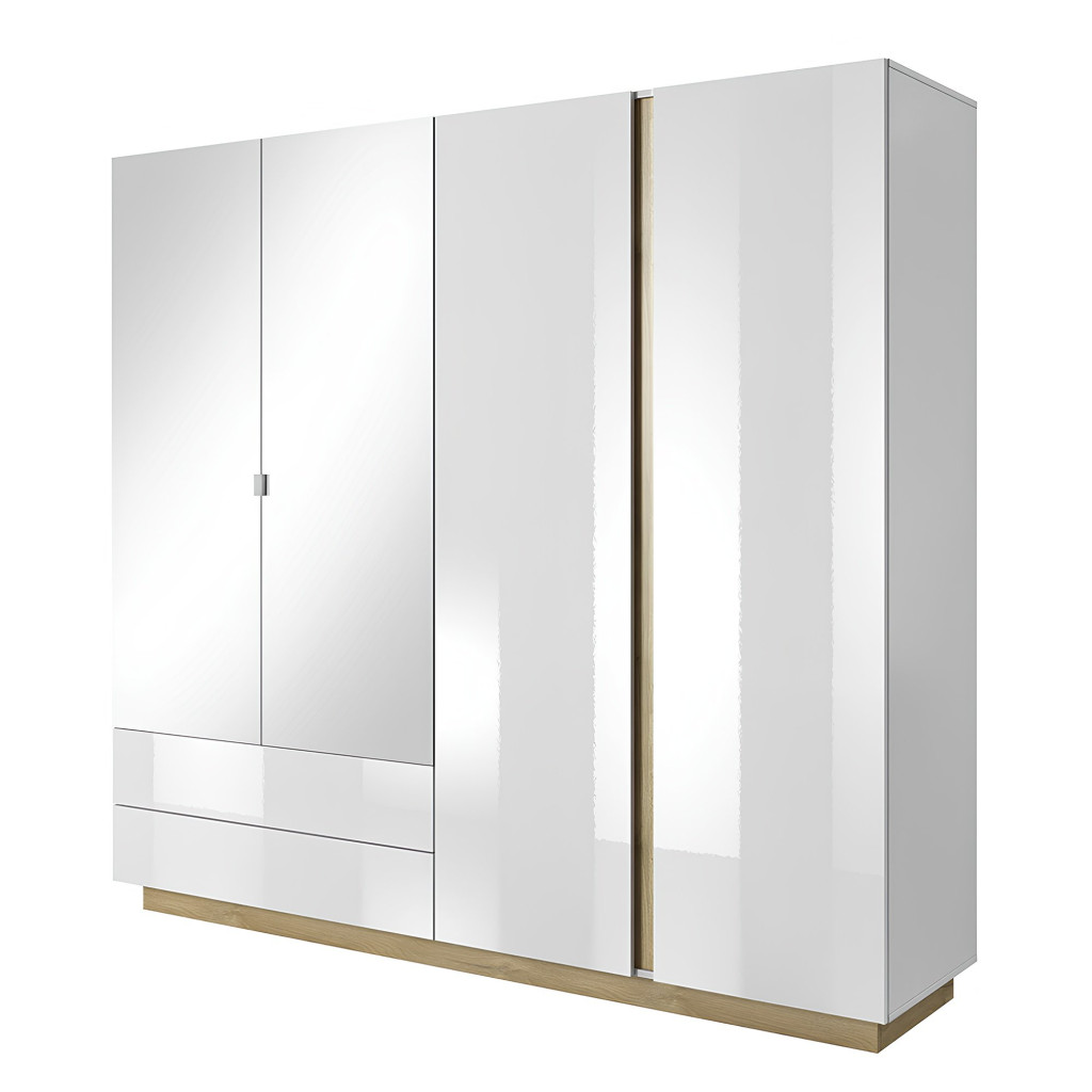 Szekrény tükörrel, fehér/grandson tölgy/fehér magasfényű, CITY (RP)