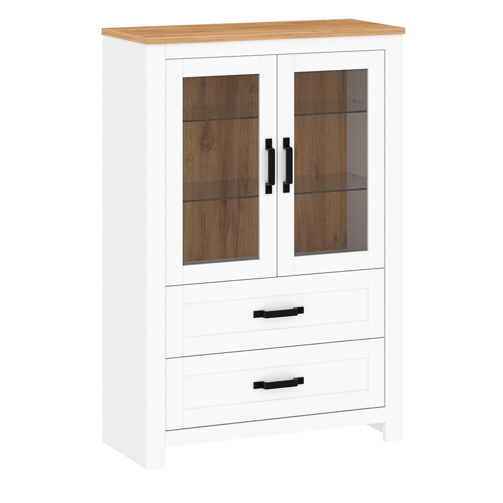 Vitrin, fehér alba/tölgy craft arany, LANZETTE K (RP)