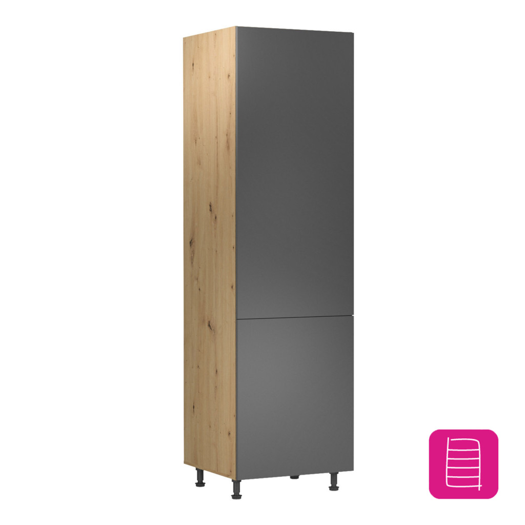 Élelmiszer szekrény polcokkal, artisan tölgy/szürke matt, univerzális, LANGEN D60R (RP)