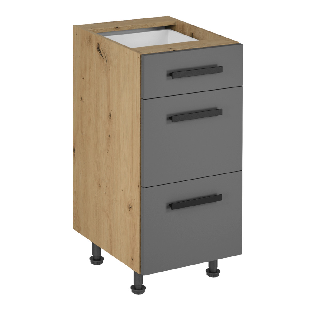 Alsó szekrény, artisan tölgy/szürke matt, fogantyúkkal, LANGEN D40S3 U (RP)