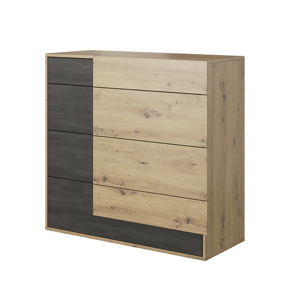 Komód 4S, artisan tölgy/fekete norvég fenyő, BAFRA (RP)