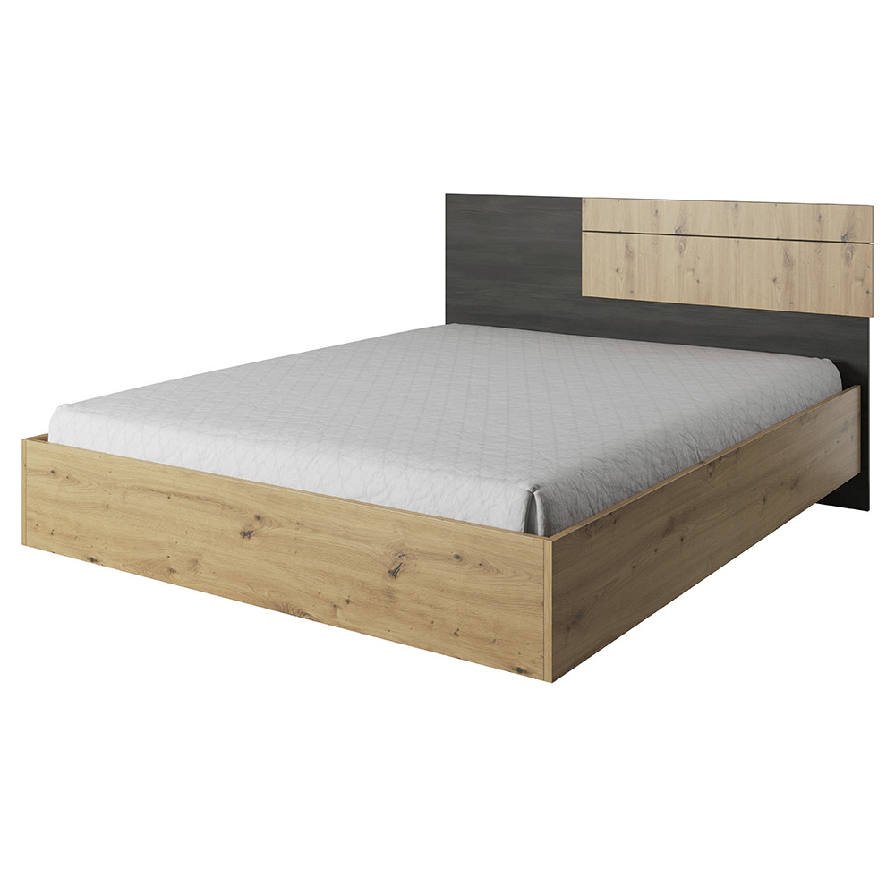 Ágy, artisan tölgy/fekete norvég fenyő, BAFRA (RP)