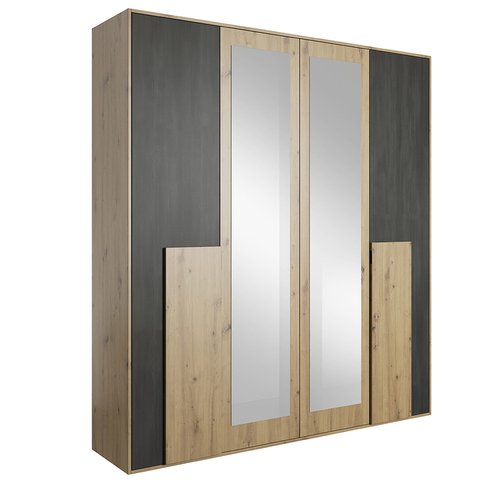 Szekrény tükörrel 2D, artisan tölgy/fekete norvég fenyő, BAFRA (RP)