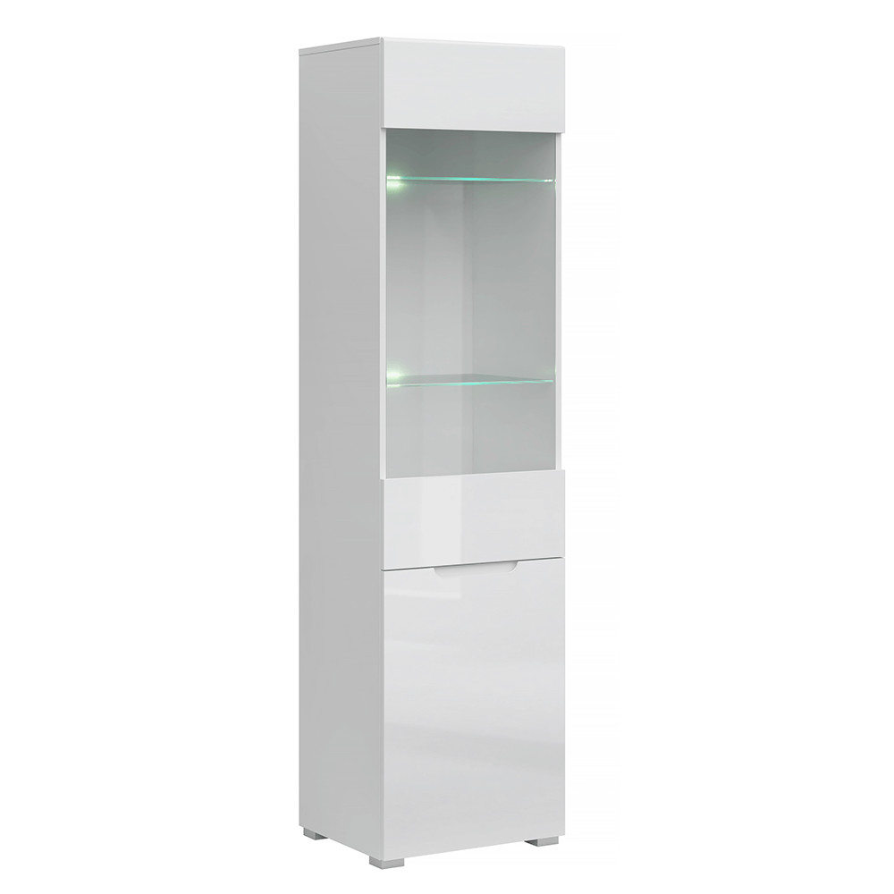 Vitrín 1D1W, fehér/fehér extra magasfényű HG, JOLK (RP)