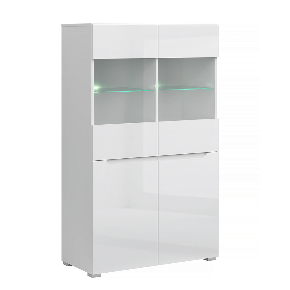 Vitrín 2D2W, fehér/fehér extra magasfényű HG, JOLK (RP)