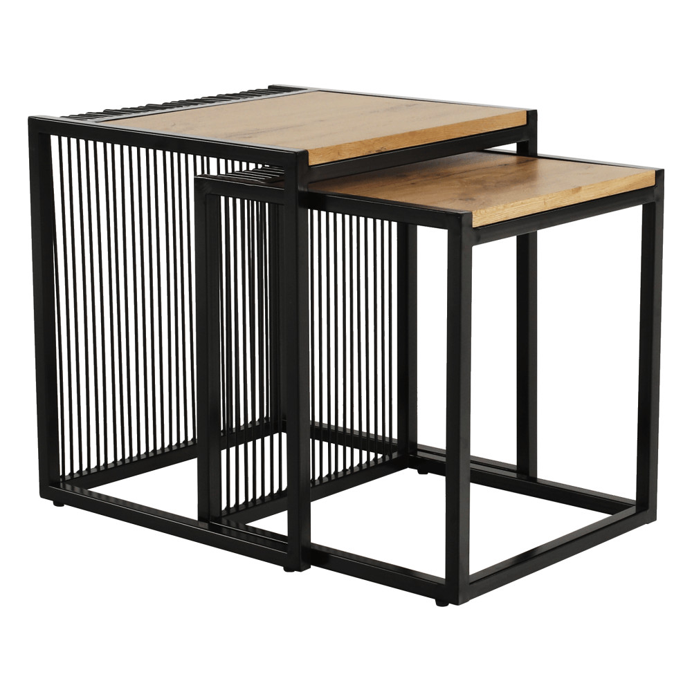 Két dohányzóasztal készlet, tölgyfa/fekete, RIMBO (RP)