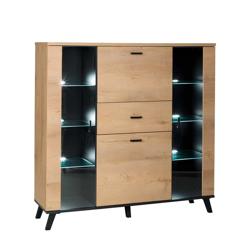 Komód, tölgyfa lefkas/fekete, SIRAN TYP 3 (RP)