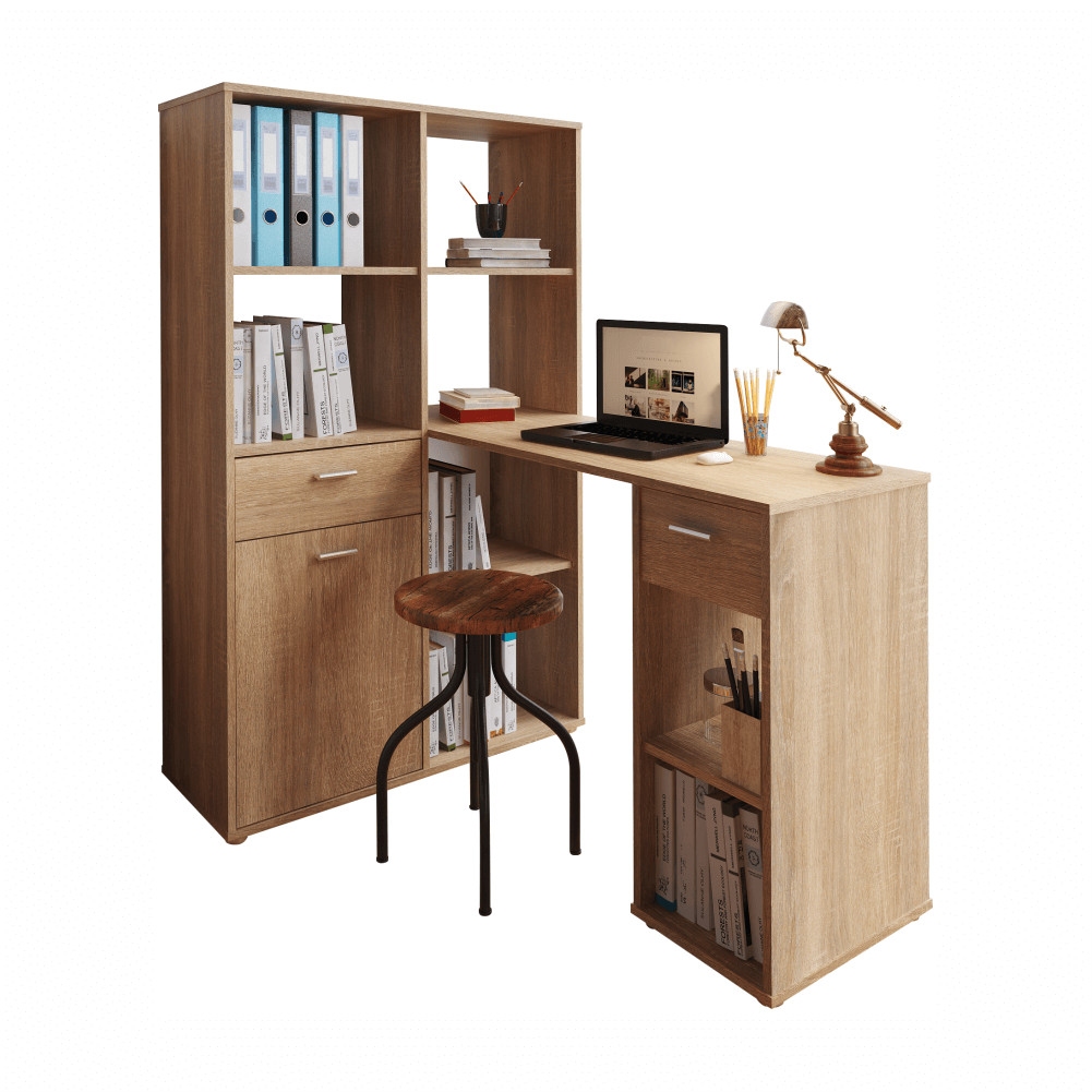 PC asztal könyvespolccal, tölgy sonoma, MINESON (RP)