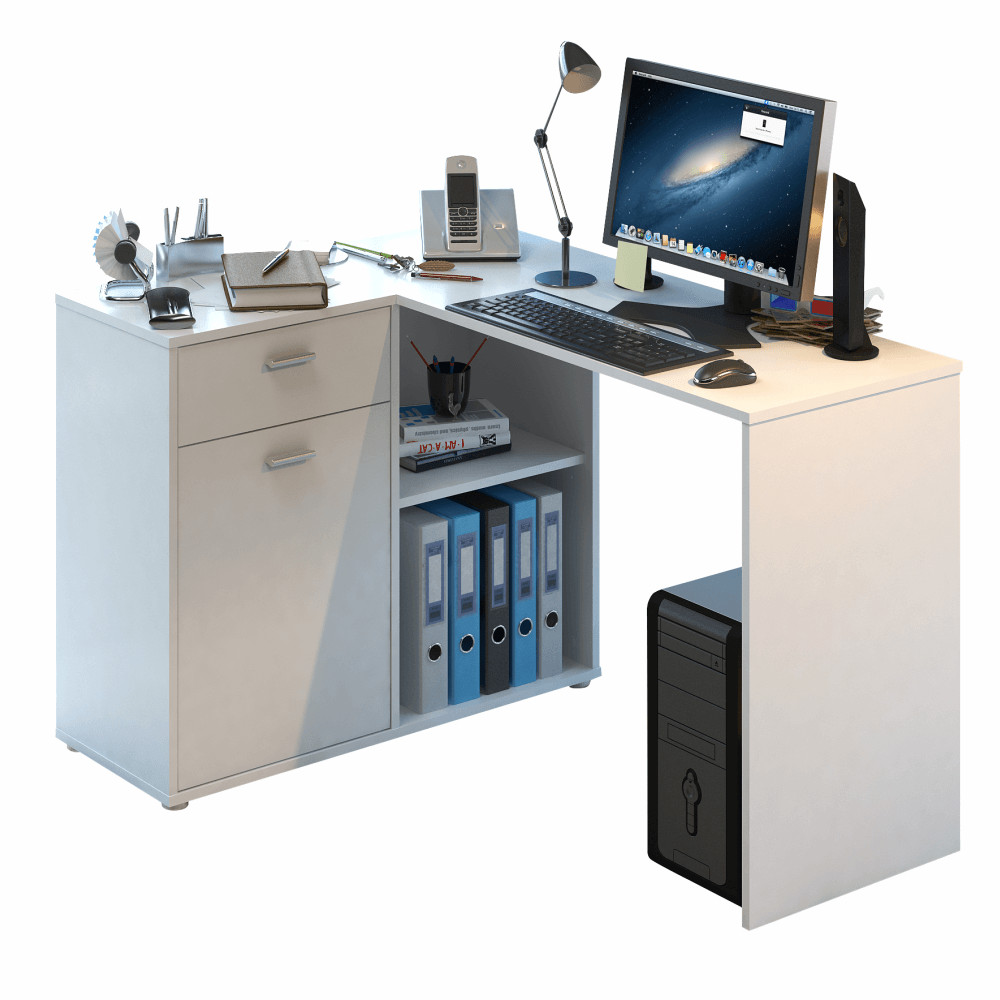 Sarok PC asztal, fehér, KALIMERO (RP)