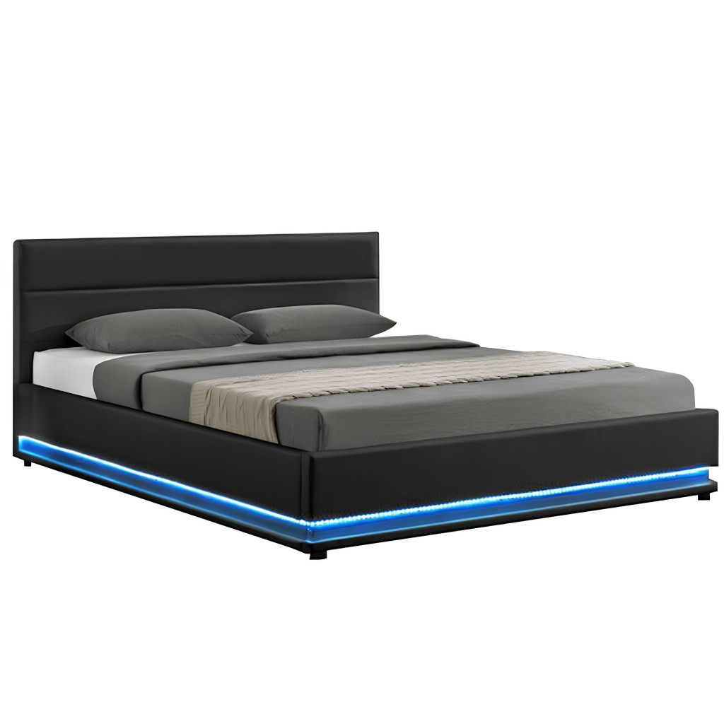Ágy fehér világítással, fekete, 160x200, BIRGET NEW (RP)