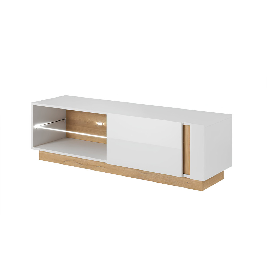 RTV asztal 138, fehér/tölgy grandson/magasfényű fehér, CITY (RP)