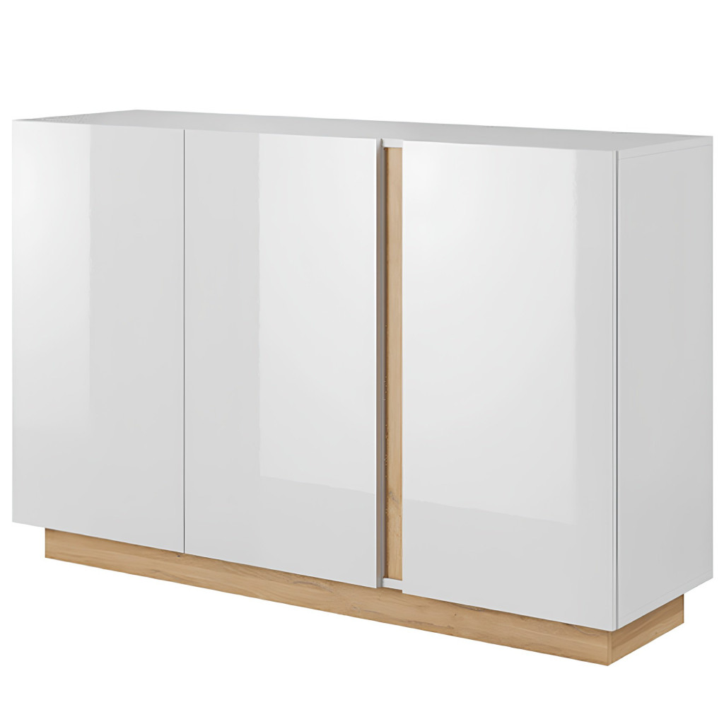 Komód, fehér/tölgy grandson/magasfényű fehér, CITY (RP)