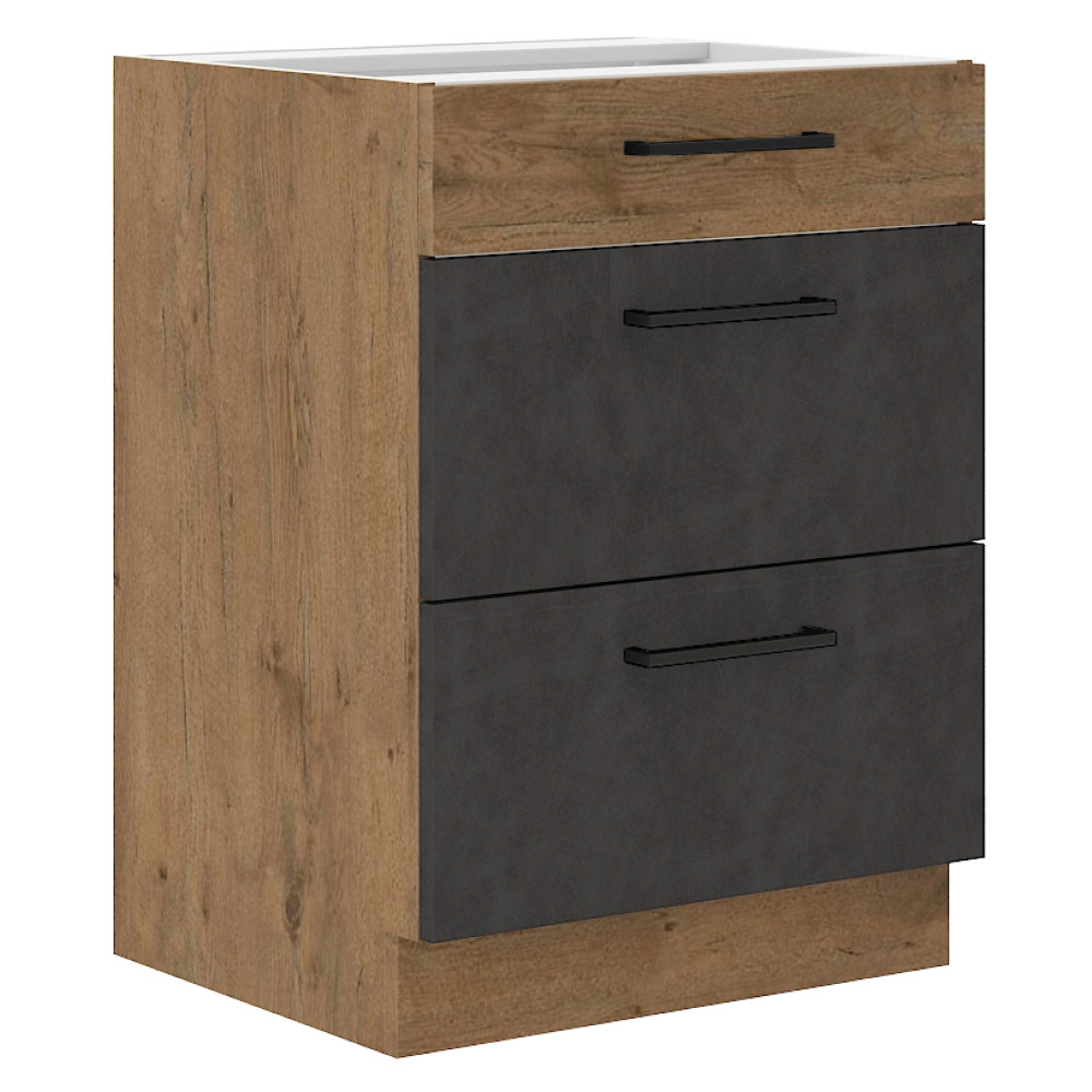 Alsószekrény, szürke matt/tölgy lancelot, VEGA 60 D 3S BB (RP)