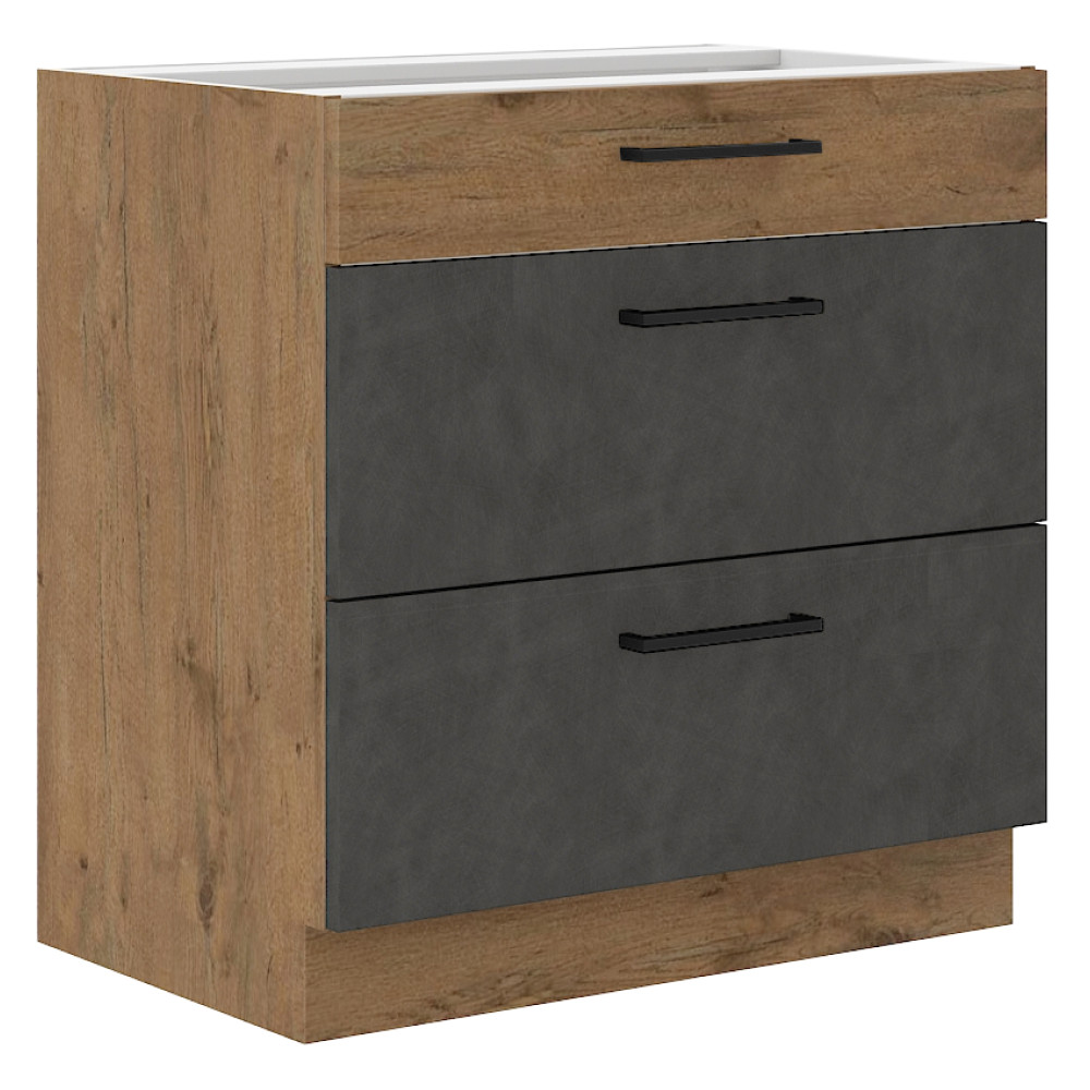 Alsószekrény, szürke matt/tölgy lancelot, VEGA 80 D 3S BB (RP)