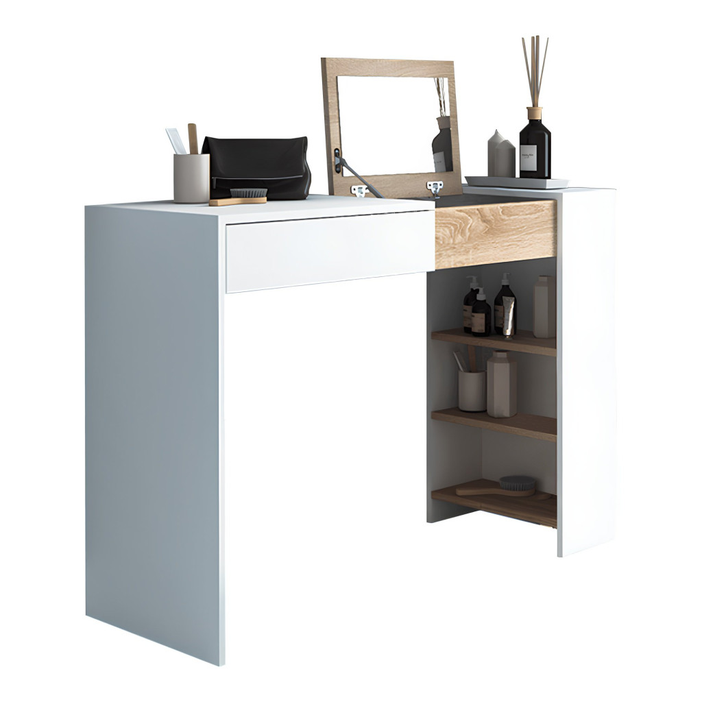 Fésülködőasztal/íróasztal, fehér/tölgy sonoma, ELIS (RP)