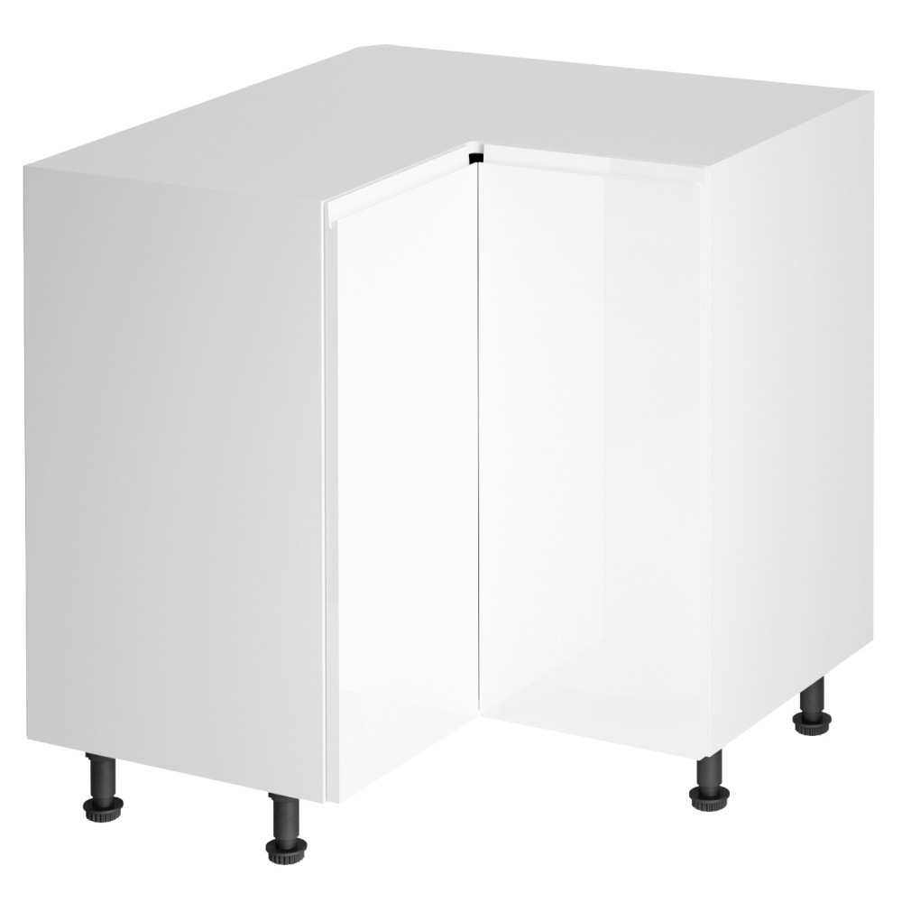 Alsó sarokszekrény, fehér/fehér extra magasfényű, AURORA D90N (RP)