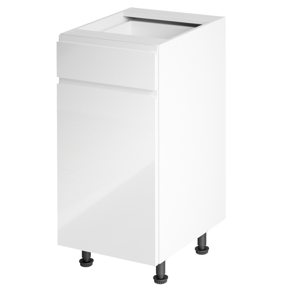 Alsószekrény, fehér/fehér extra magasfényű, balos, AURORA D40S1 (RP)