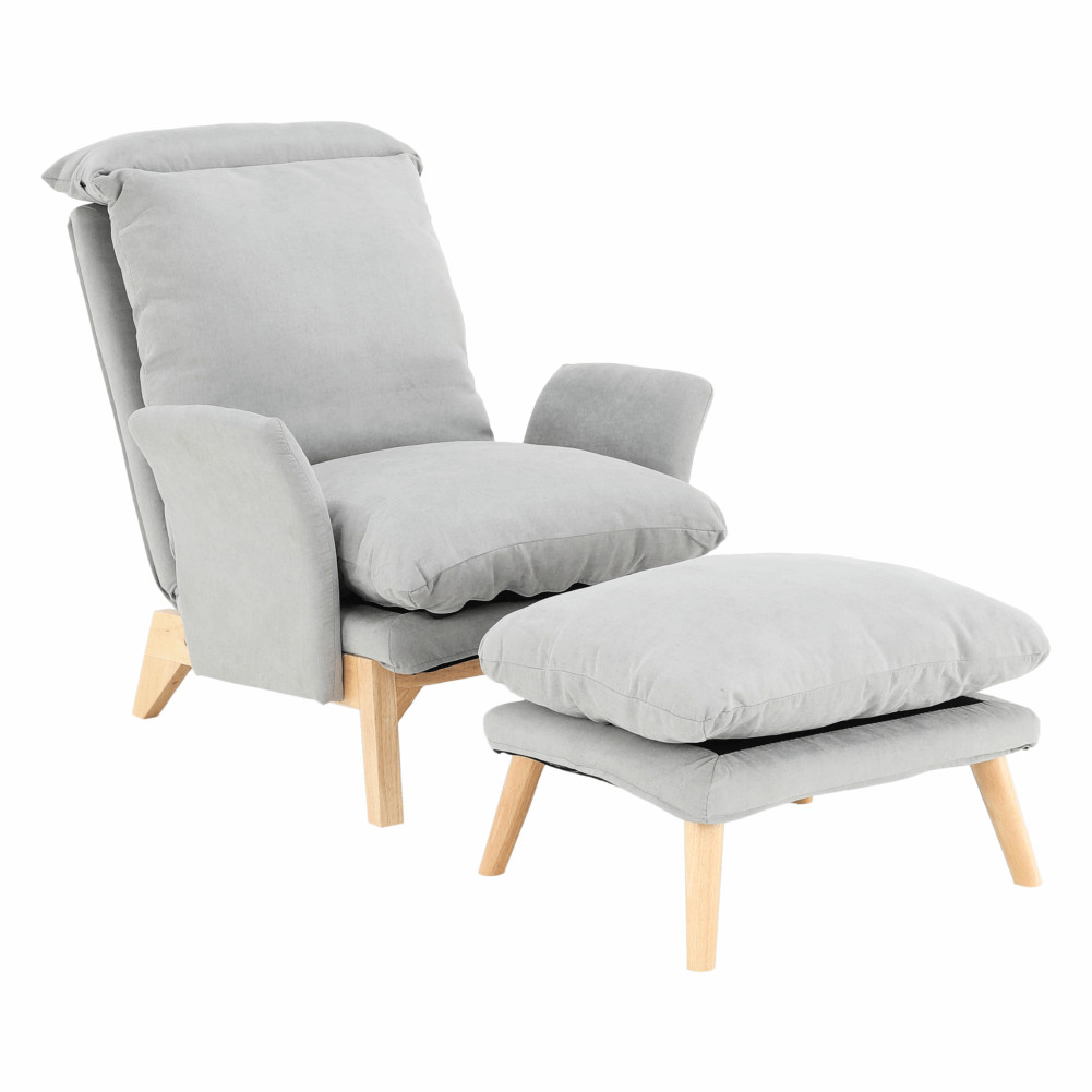 Fotel lábtartóval, világosszürke/természetes, ZANDER (RP)