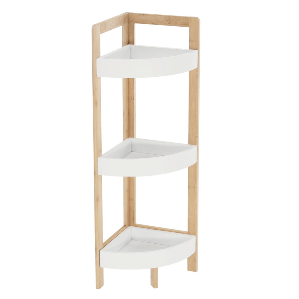 Sarokpolc, fehér/természetes bambusz, FONG (RP)