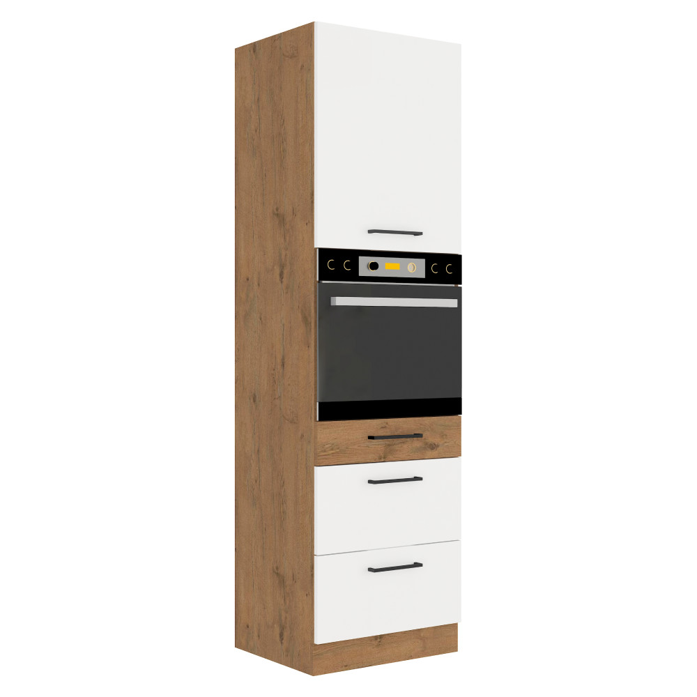 Magas szekrény beépített sütőnek, lancelot tölgy/ fehér extra magas fényű HG, VEGA 60 DPS-210 3S 1F (RP)