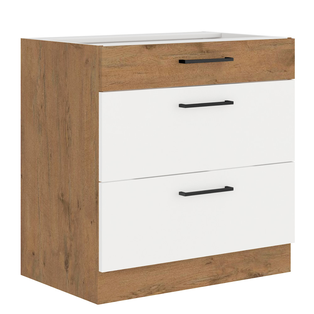 Alsó szekrény, fehér magasfényű HG/ lancelot tölgy, VEGA D80 3S BB (RP)