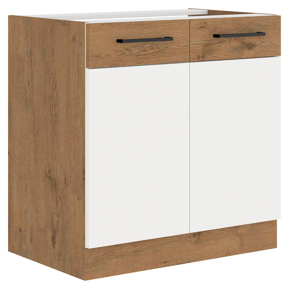 Mosogató szekrény, fehér magasfényű HG/ lancelot tölgy, VEGA 80 ZL 2F BB (RP)