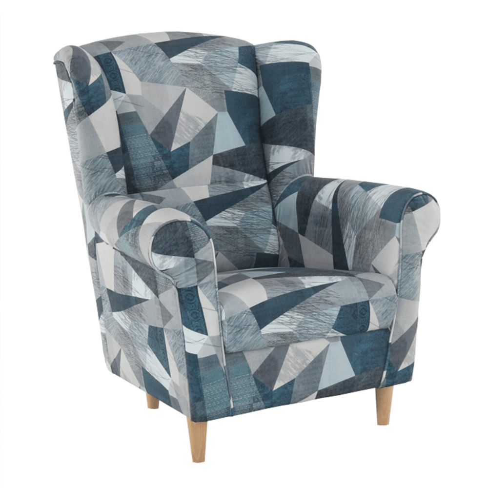 Füles fotel, szövet szürke-kék minta, CHARLOT (RP)