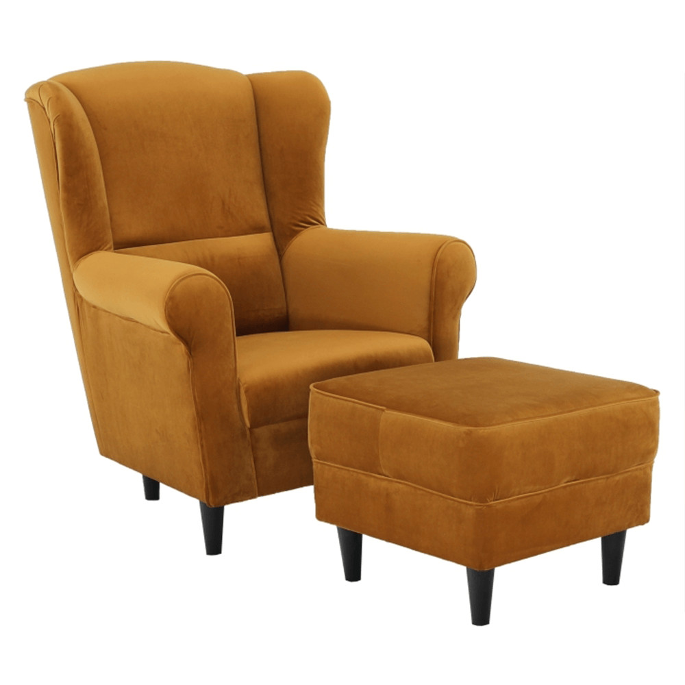 Füles fotel puffal, szövet mustár, ASTRID (RP)