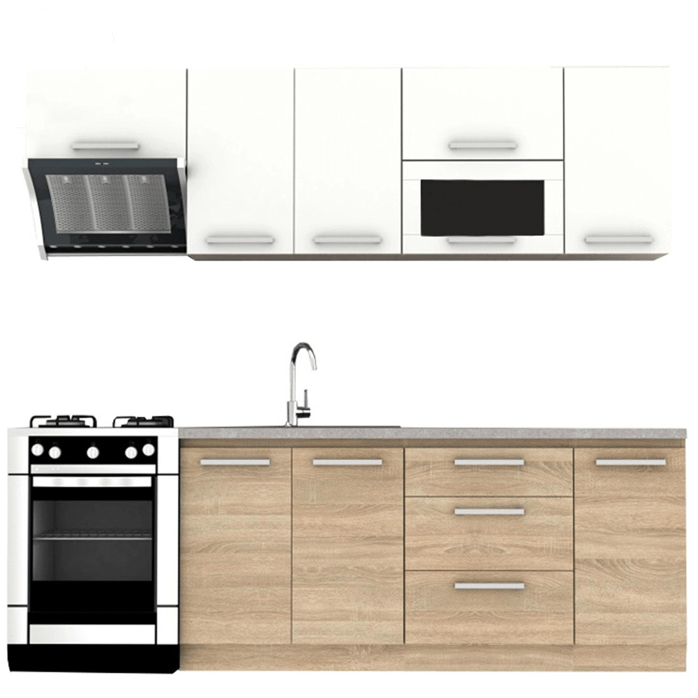 Konyhabútor 2,4 m, tölgy sonoma/fehér, NOVA PLUS (RP)