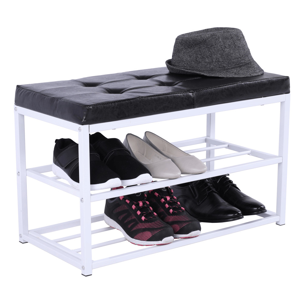 Cipőtároló pad, fekete/fehér, LYROS (RP)