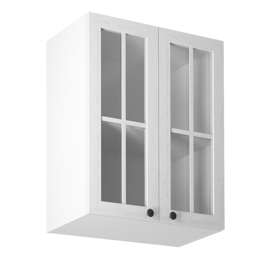 Kétajtós felsőszekrény üveggel G60S, fehér/sosna andersen, PROVANCE (RP)