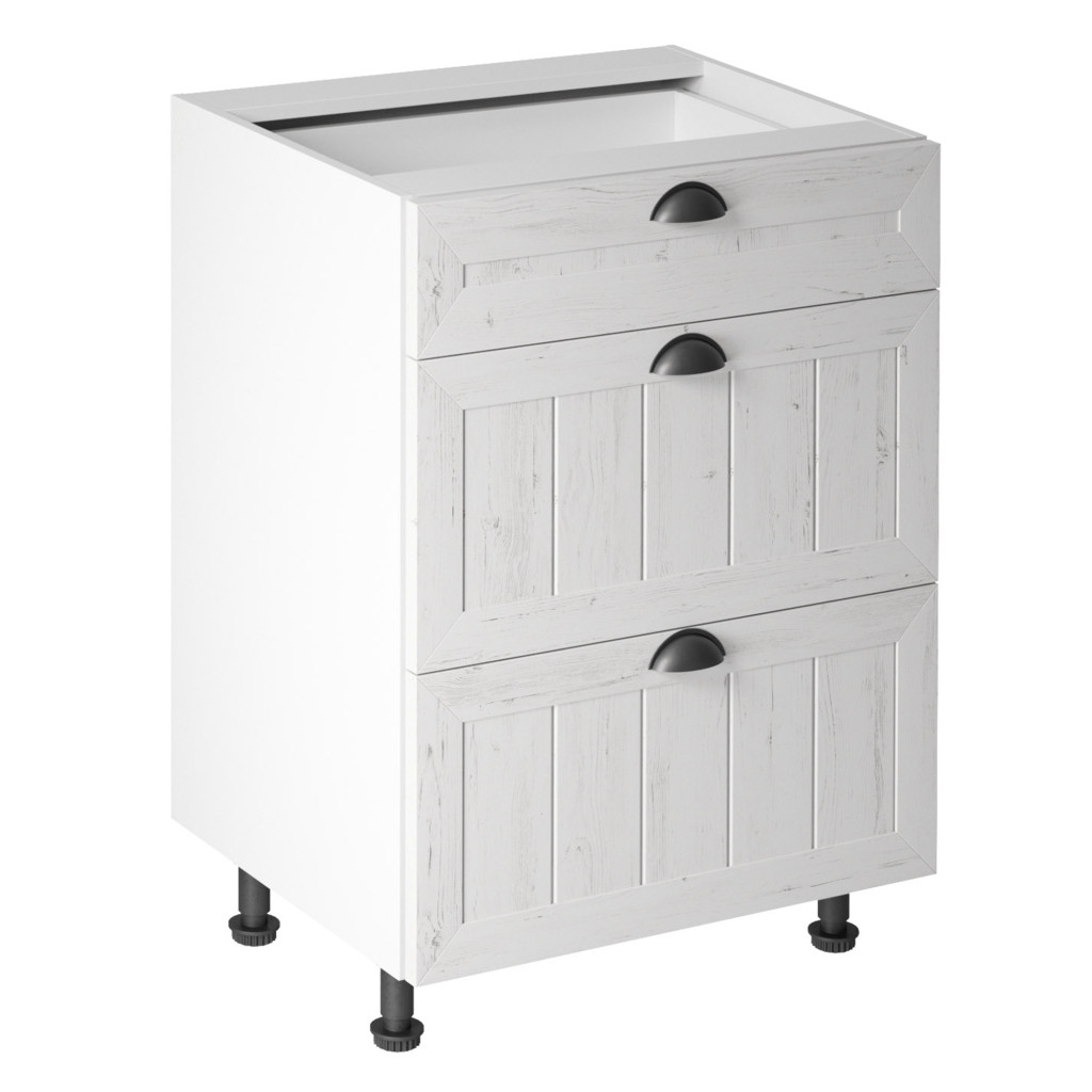 Alsószekrény három fiókkal D60S3, fehér/sosna andersen, PROVANCE (RP)