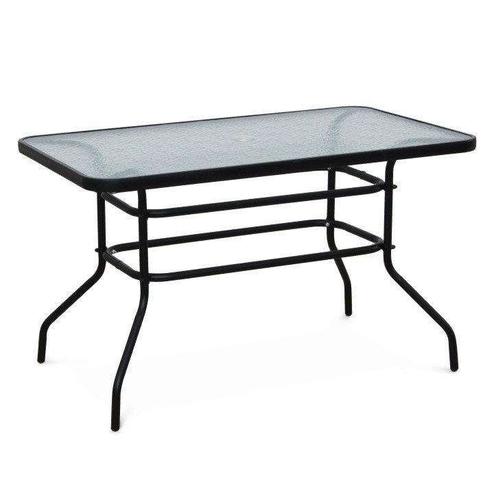 Étkezőasztal, fekete acél/edzett üveg, DEMAT (RP)