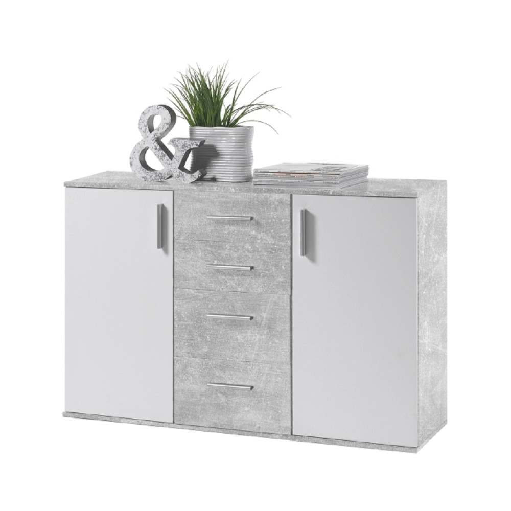 Komód, fehér/beton, POPPY 5 (RP)