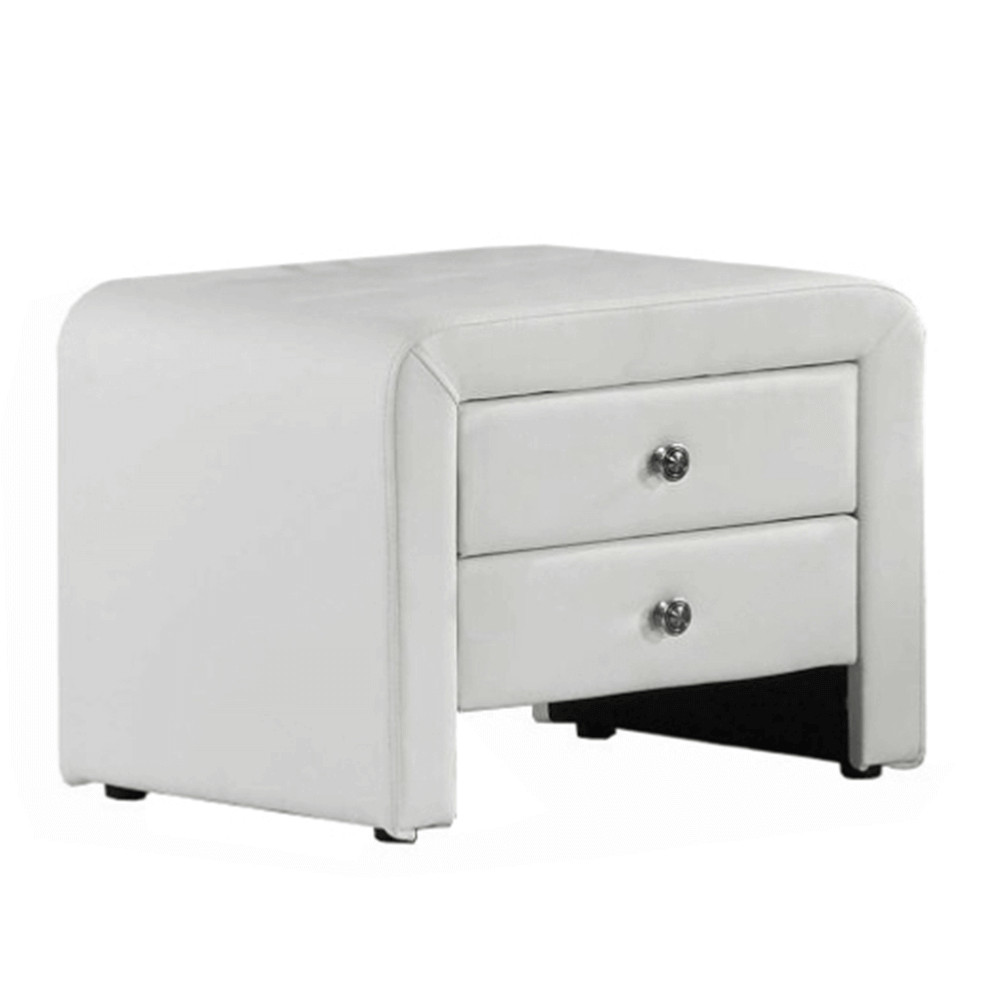 Éjjeliszekrény, fehér textilbőr, WILSON (RP)